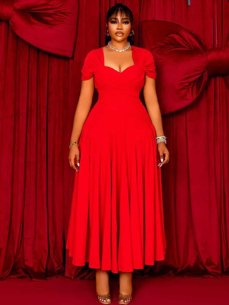 Robe d'été pour femmes, couleur unie, col carré, décontractée, grande taille, sans bretelles, coupe cintrée, élégante, mi-longue