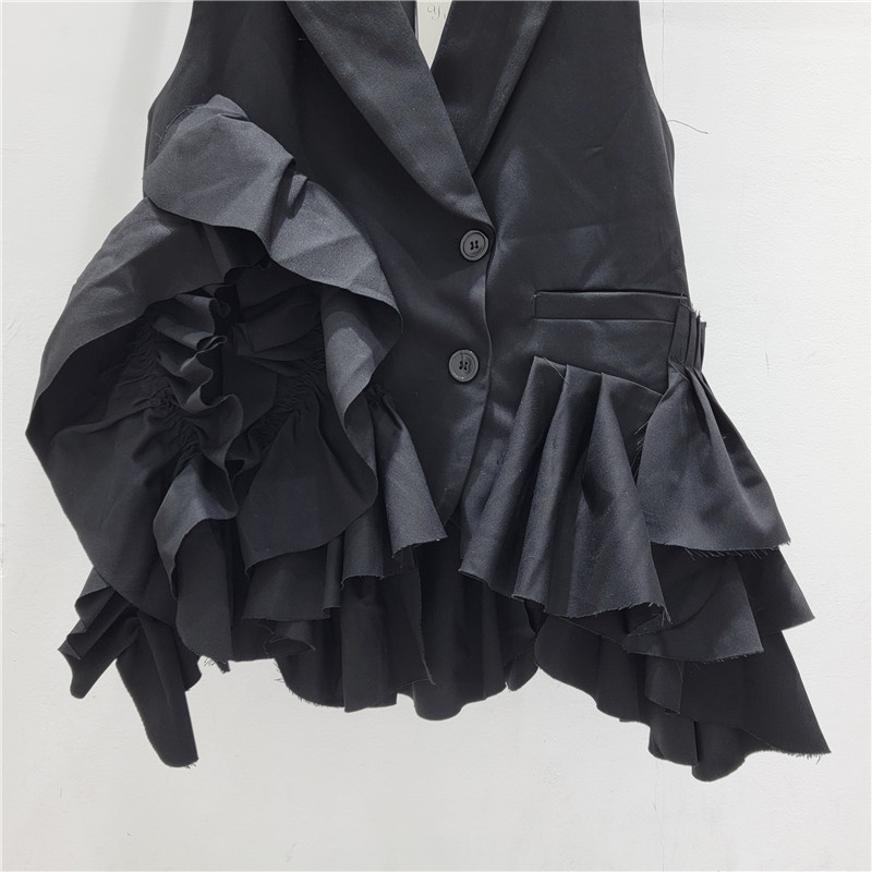 Gilet asymétrique à volants pour femme, col rabattu, simple boutonnage, sans manches, veste d'été pour le bureau, collection 2026
