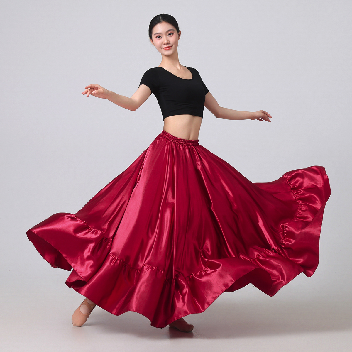 Jupe circulaire longue évasée pour femme - Jupe complète évasée en satin Boho Vintage jupe longue trapèze pour la danse, la fête, les jupes à usage quotidien