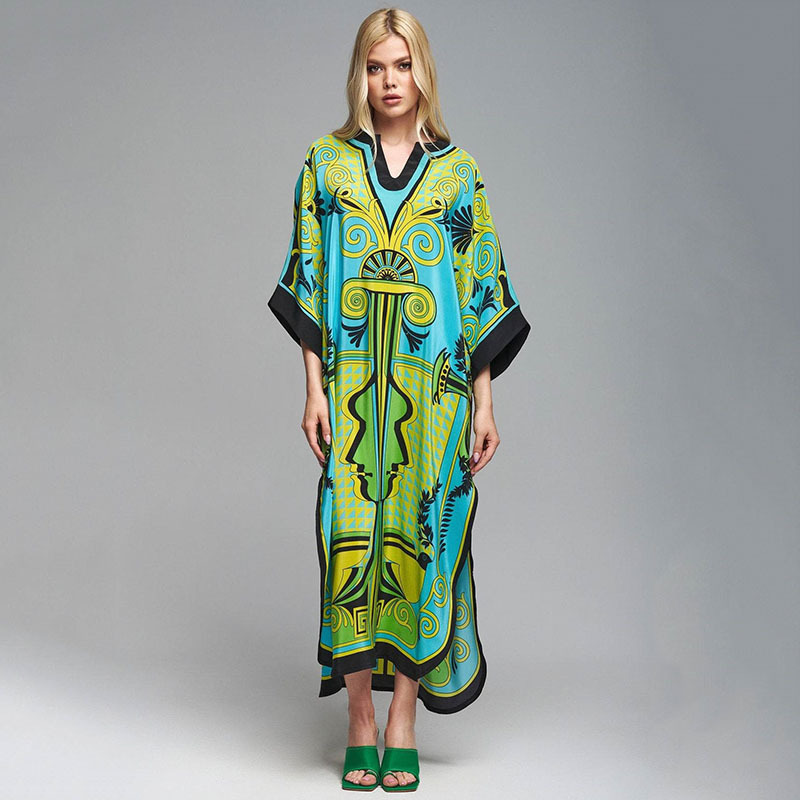 Robe de plage pour femme 2026, Kaftan à manches longues, Tunique de plage, Paréo long, Cache-maillot de bain, Robe d'été, Vêtements de plage