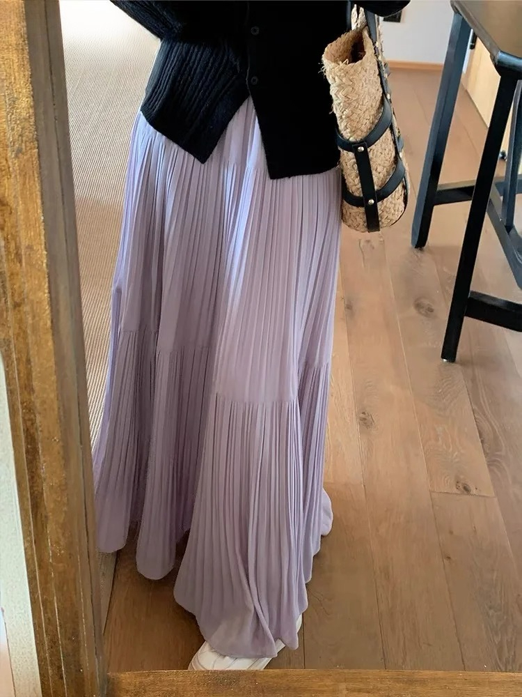 Nouvelle jupe plissée trapèze longue taille haute en gaze fine pour femme, collection Printemps-Été 2025 – Chic et élégante