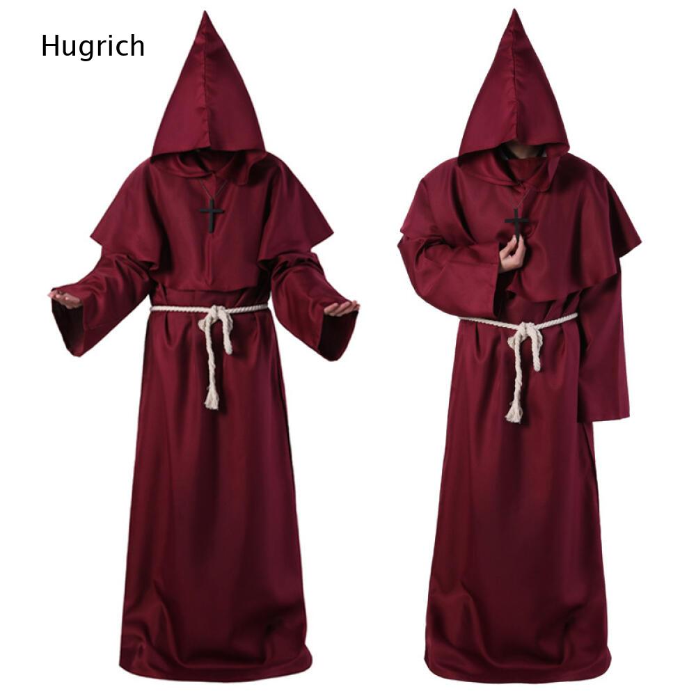 Robe longue de moine à capuche unie, ample, à manches larges, avec ceinture, tenue de prêtre pour Halloween, cosplay et événements à thème