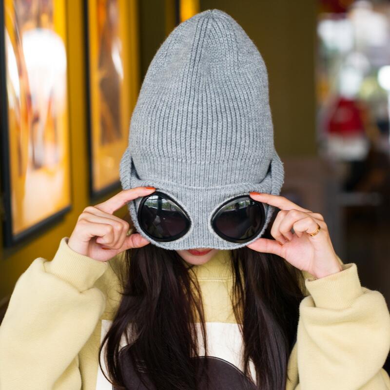 Casquette de ski en laine pour femme, chapeau à lunettes coupe-vent, casquette Gorros, FiosphStacking, personnalité, hiver, mode