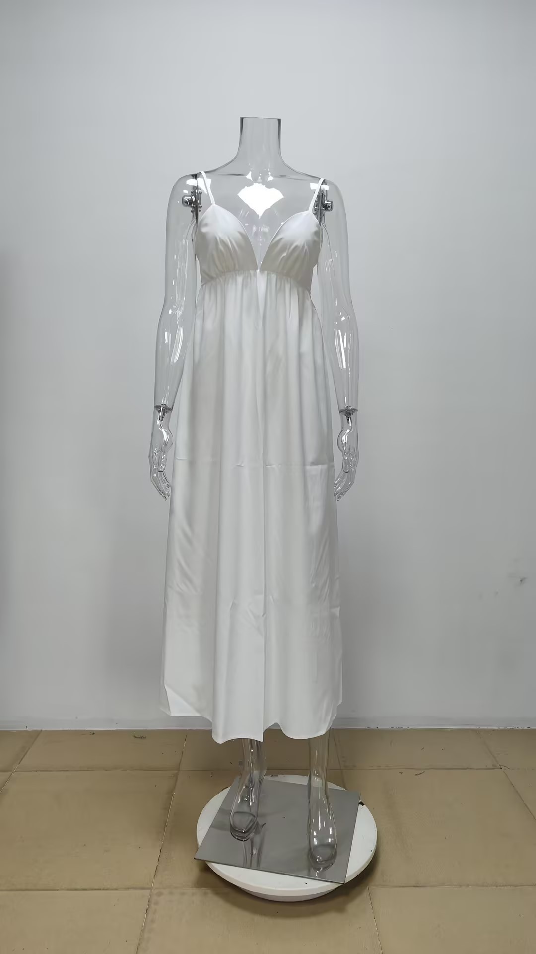 VEITCHE été Sexy dos nu femmes robe longue col en V solide taille haute coupe ample a-ligne robes blanches plage Vocation tenue