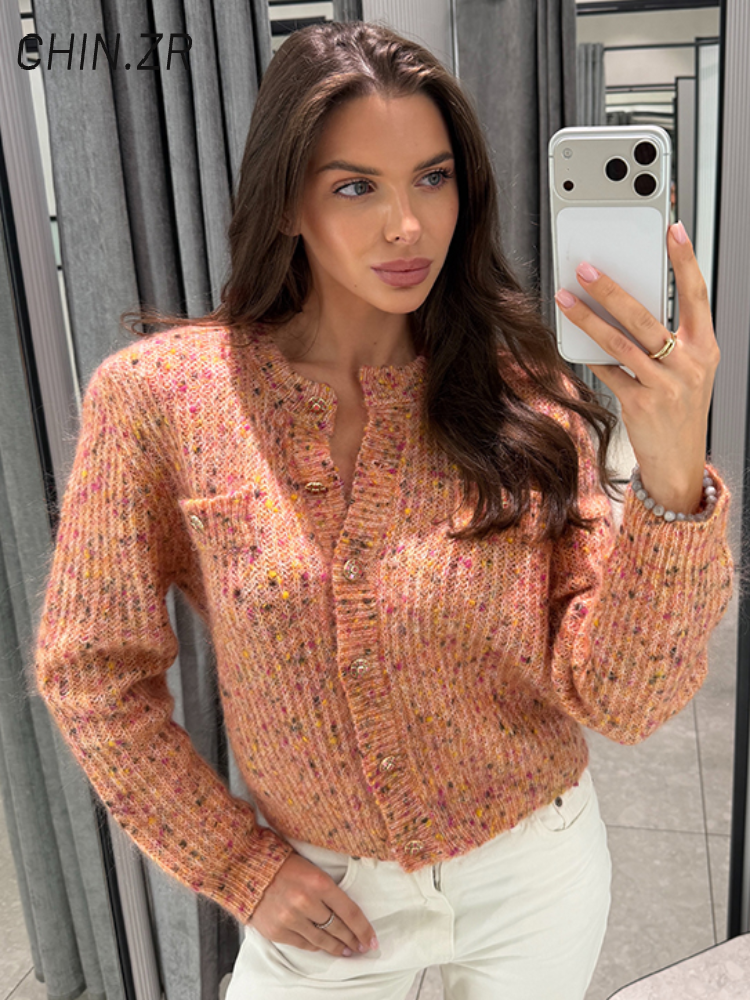 Cardigans courts élégants en maille pour femme, col rond, simple boutonnage, manches longues, pull féminin, collection automne 2026, tricot décontracté pour femme