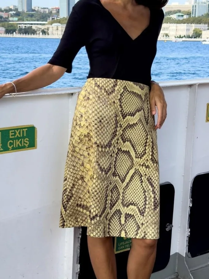 Jupe imprimée peau de serpent pour femmes, taille haute, Slim, contraste, Patchwork, Streetwear, Vintage, Y2k