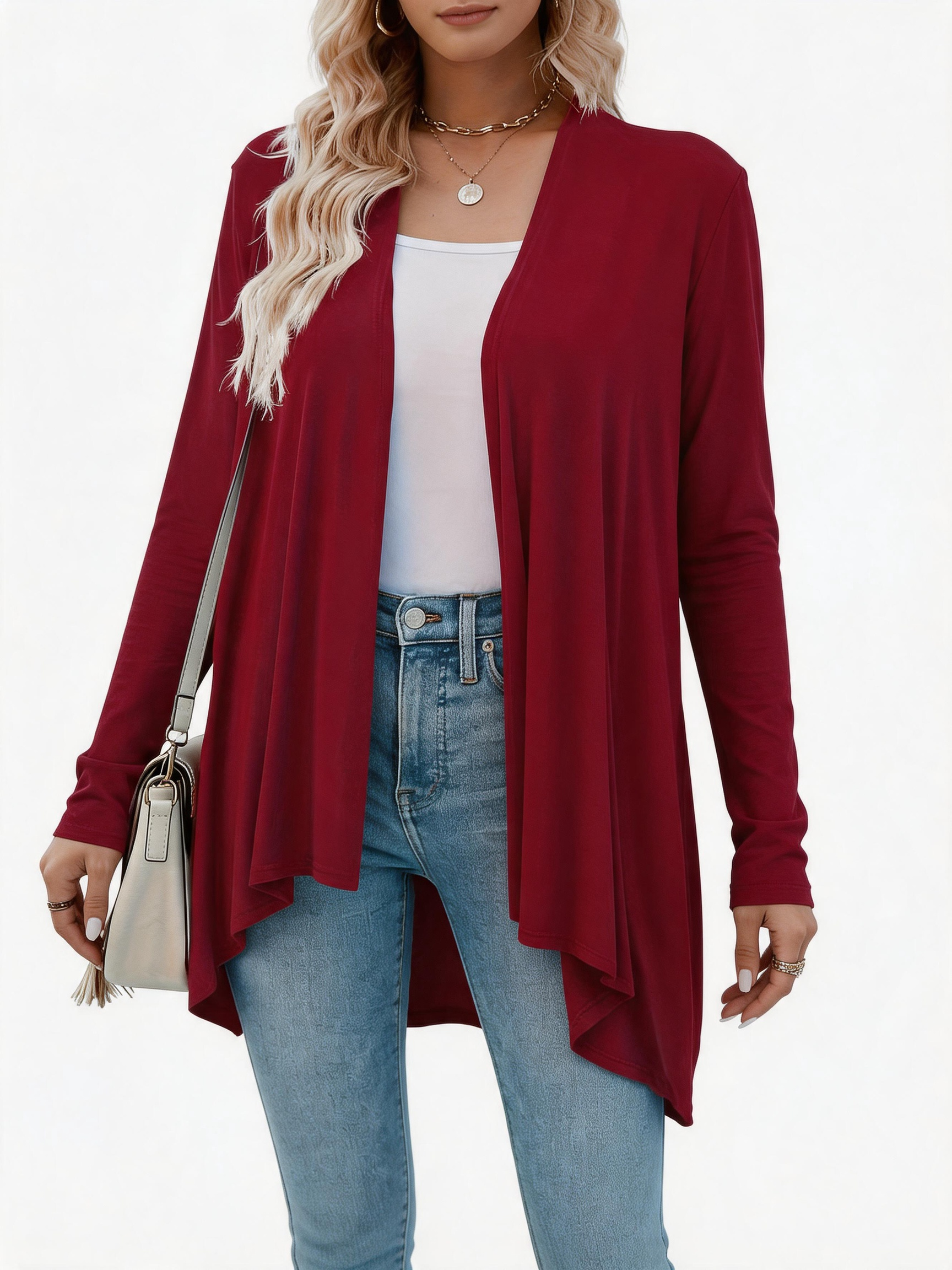 Cardigan décontracté grande taille pour femme, couleur unie, manches longues, élastique, vêtements