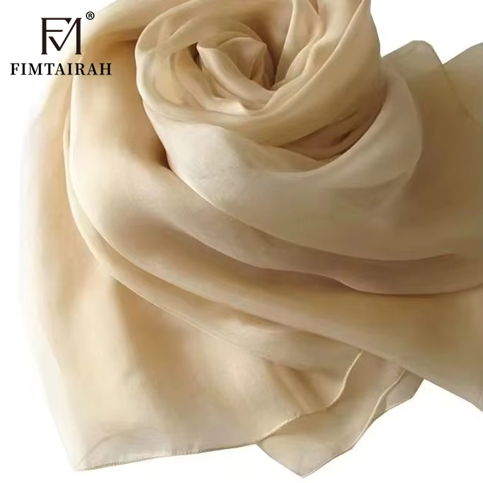 Écharpe en soie 100% pour femme, châle long, Beige, couleur unie, Hangzhou, printemps, automne et hiver