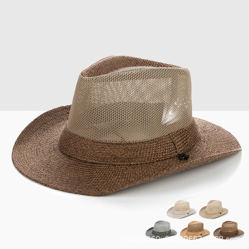 Chapeau de paille pour homme : Chapeau de soleil respirant pour le printemps/été, idéal pour les chantiers extérieurs, chapeau décontracté, casquette formelle, casquette de pêche