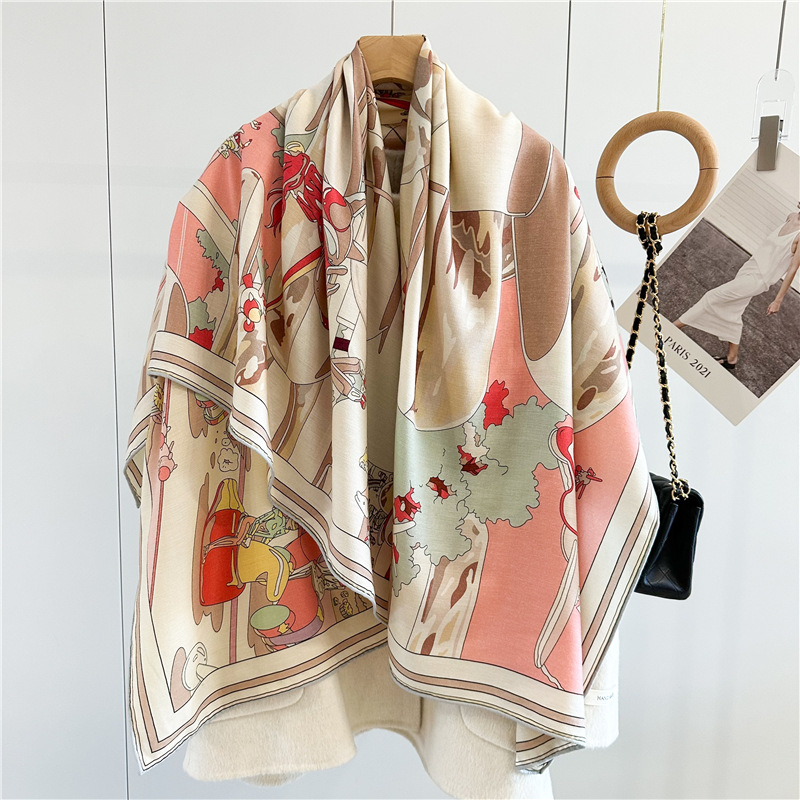 Couverture en laine Double face écharpe châle 2024 nouvelles imprime femmes luxe Pashmina écharpe châle manteau Poncho Cape 135x135CM