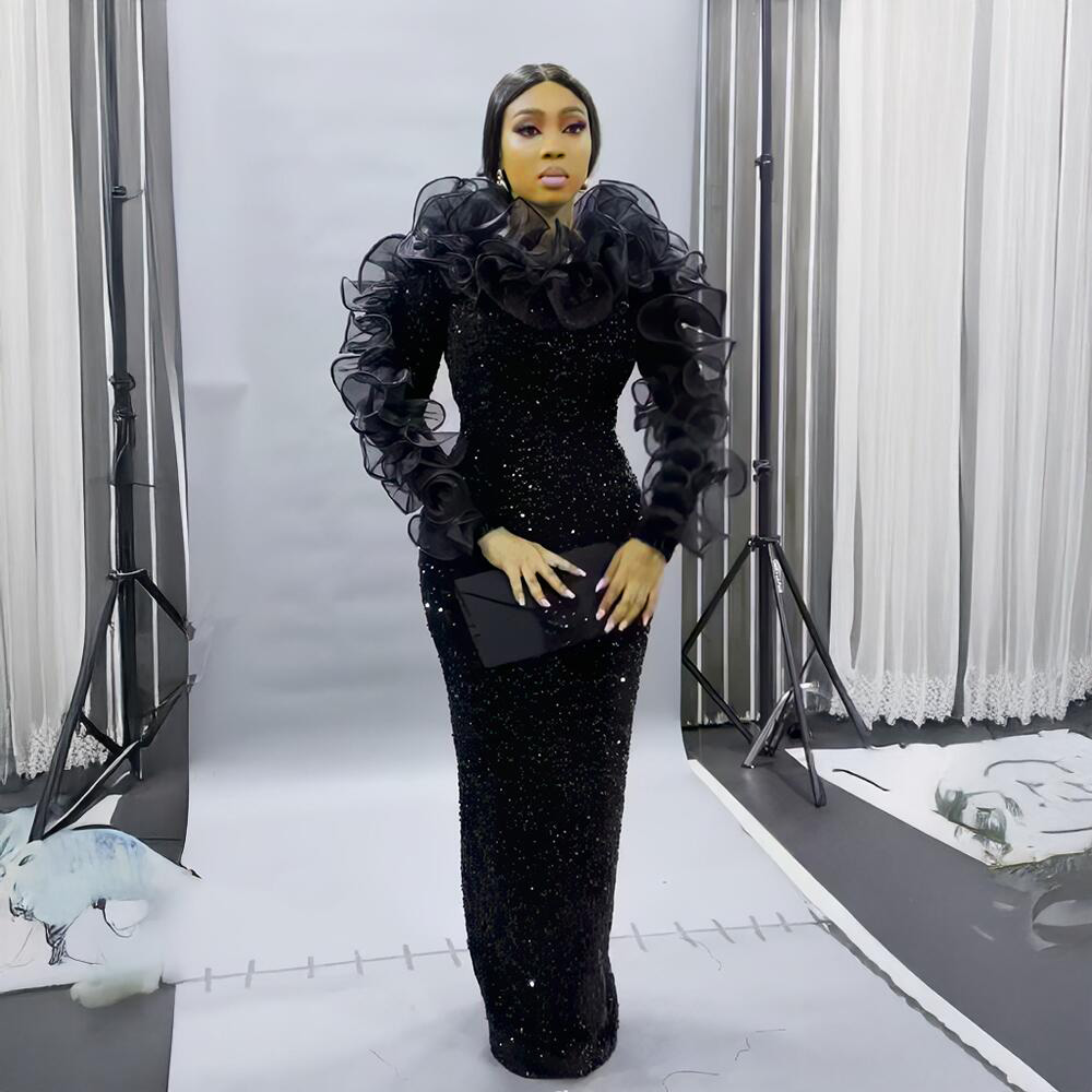 Robes Africaines Élégantes pour Femmes, Tissu Spandex à Paillettes de Luxe, Robe de Soirée de Haute Qualité, Style à la Mode 2025