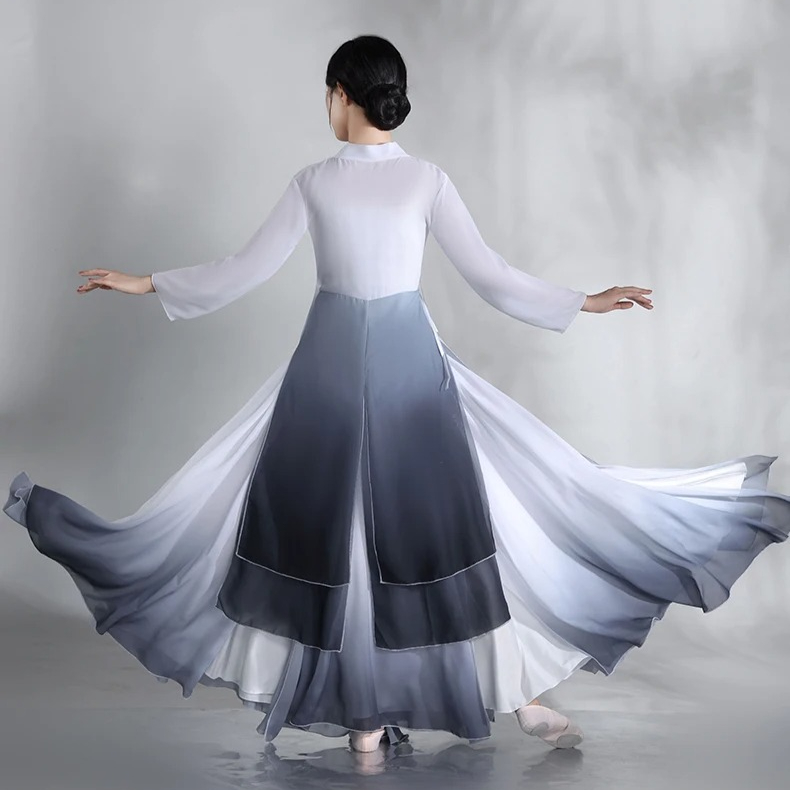 Robe longue pour femmes, peinture à l'encre, ensemble de costumes de spectacle de danse, tenue de danse classique chinoise, poinçon classique