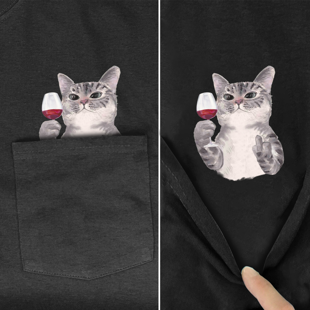 CLOOCL Animal T-Shirt marque de mode été poche chat autocollants imprimé T-shirt hommes femmes chemises Hip Hop hauts drôle coton t-shirts