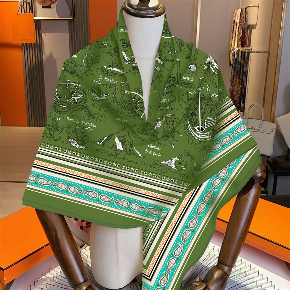Foulard en cachemire de soie pour femmes, châles roulés manuellement, foulards carrés de cheval, Bandana enveloppant, marque de luxe, Hijab, 135CM