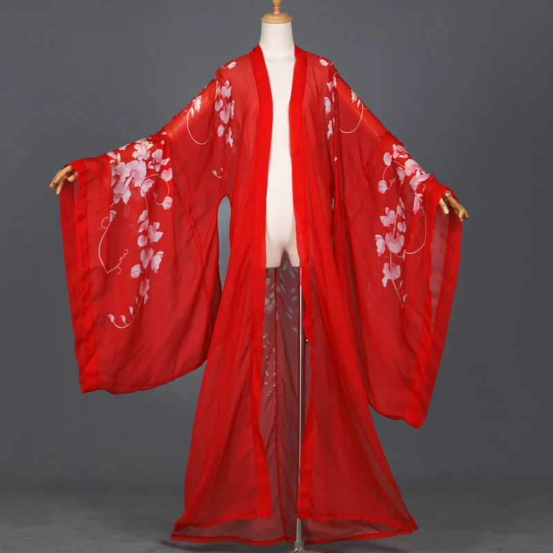 Cape de couleur imprimée, Cardigan Hanfu chinois, manteau en mousseline de soie florale, vêtements de danse folklorique classique, chemise à grandes manches de Style ancien