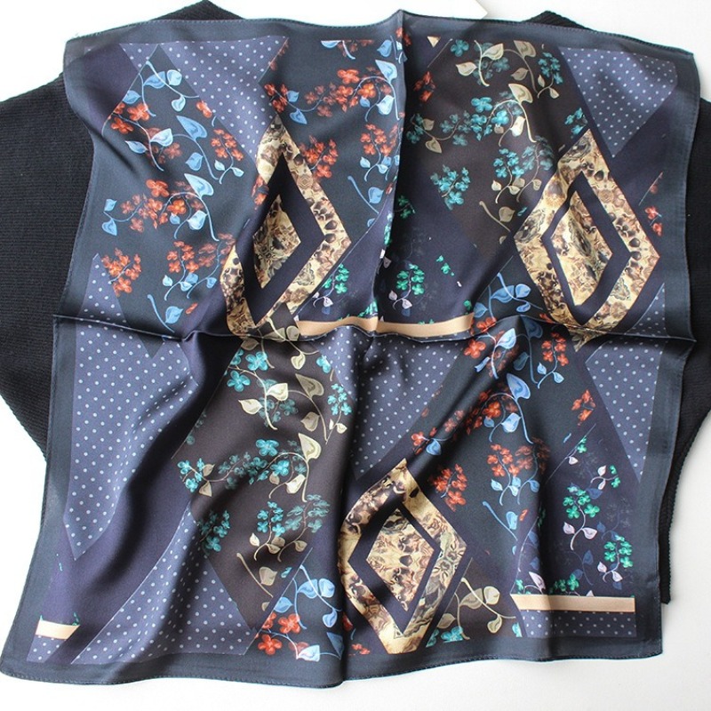 Nouveau Foulard Carré 100% Soie de Mûrier, Marque de Luxe, Imprimé Floral Vintage de Créateur, Bandana, Hijab, Ruban de Sac, Cadeau pour Femme