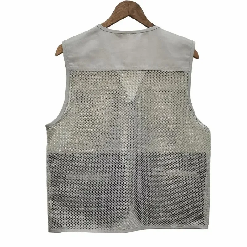 Gilet d'été fin pour hommes, manteau en maille de couleur unie, gilet multi-poches respirant, voyage Camping pêche photographie travail gilet haut