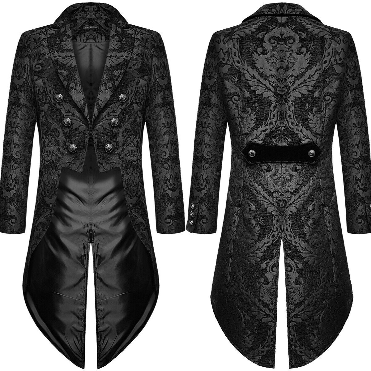 À la mode noir or couleurs mi-long hommes gothique Steampunk Style Tailcoat veste tissé brocart mariage Style gothique manteaux