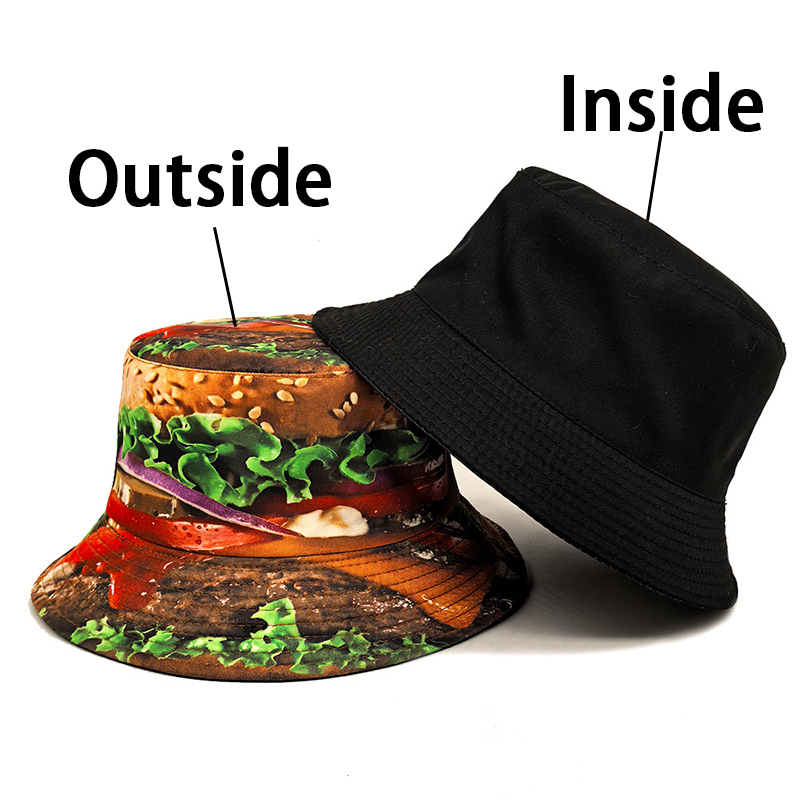 Bocca Hamburger impression seau chapeau motif alimentaire pêcheur chapeaux emplacement conception Panama casquette pour hommes femmes drôle extérieur crème solaire