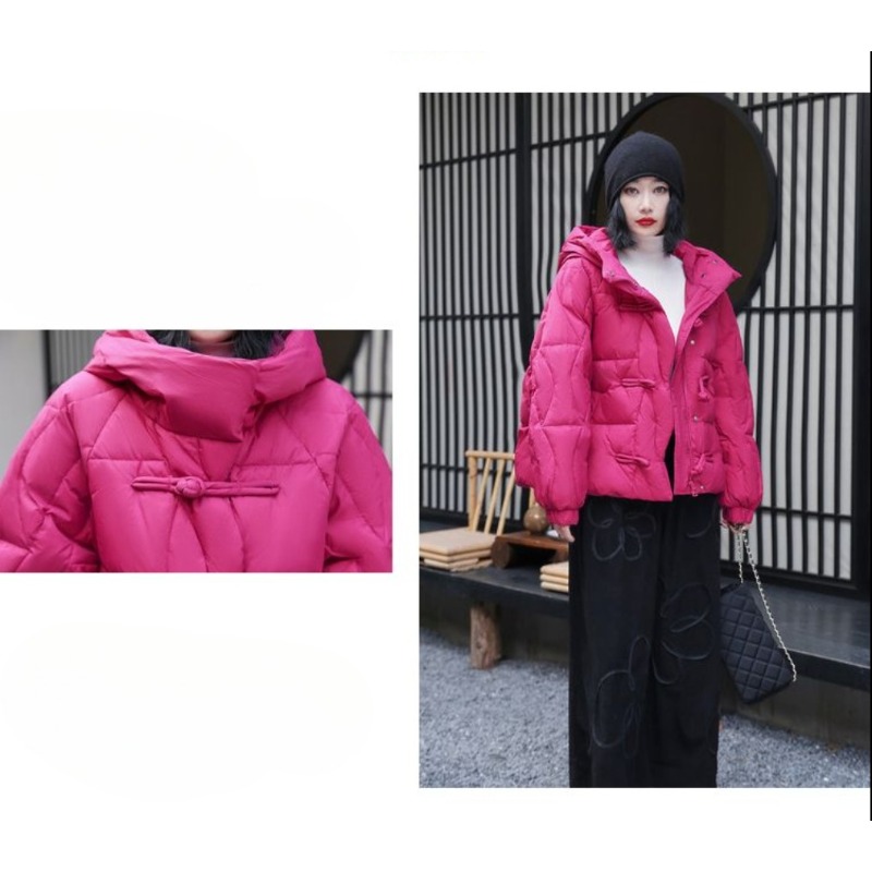 La nouvelle doudoune d'hiver pour femmes, courte à capuche, avec boucles épaisses de Style ethnique, manteau chaud et ample en duvet de canard blanc rétro
