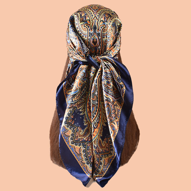 Foulard carré en soie imprimé de marque de luxe pour femme, hijab, bandeaux pour cheveux, 90*90cm, écharpe, châle en satin, bandeau, bandana