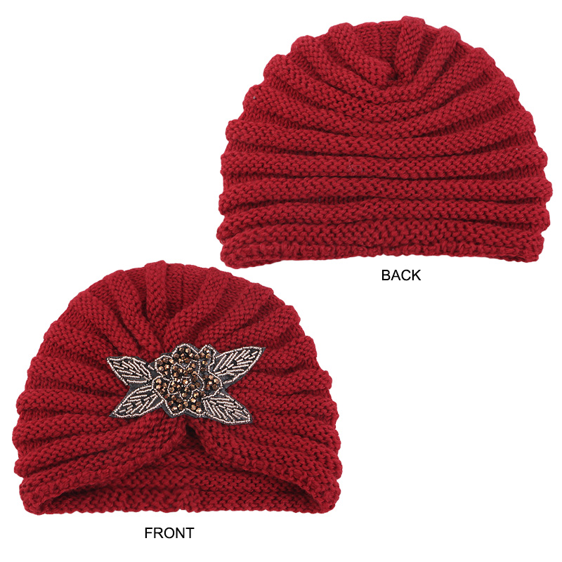 Bonnet Turban Tricoté avec Broderie Florale et Perles, Bandeau Torsadé, Bonnet Hijab Musulman d'Hiver, Bonnet Chimio, Accessoires pour Cheveux Femme