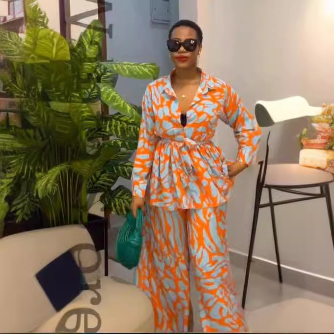 Ensembles imprimés musulmans pour femmes : Blouse, pantalon large, tenues à lacets – Collection Ramadan 2026 Maroc Dubaï – Ensemble décontracté arabe 2 pièces