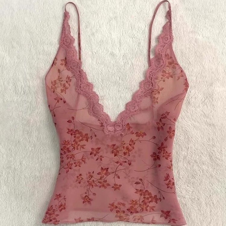 Chemisier Halter Floral en Dentelle pour Femme, Style Vintage Sexy et Élégant, Tendance Coréenne, Haut Féminin, Tenue Féérique, Gilet Camisole