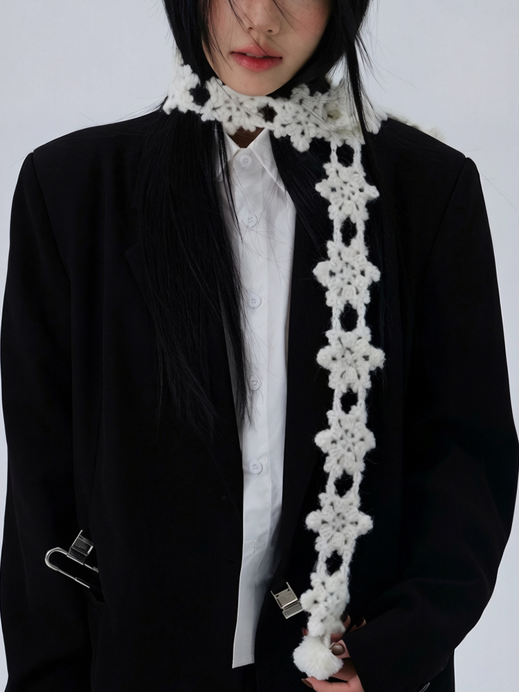 Écharpe-col en crochet tissée à la main avec motif floral pour femme, collection Printemps-Été, chaîne de pull, foulard floral, châle pour femme