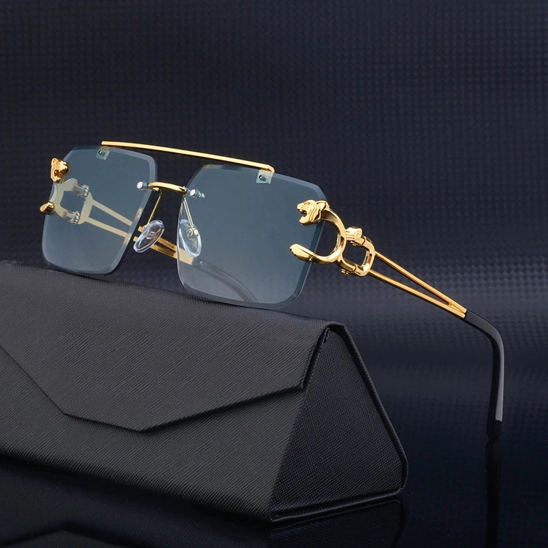 Lunettes de soleil carrées de luxe pour homme et femme, de marque, design vintage, sans monture, mode rétro, miroir, Oculos De Sol