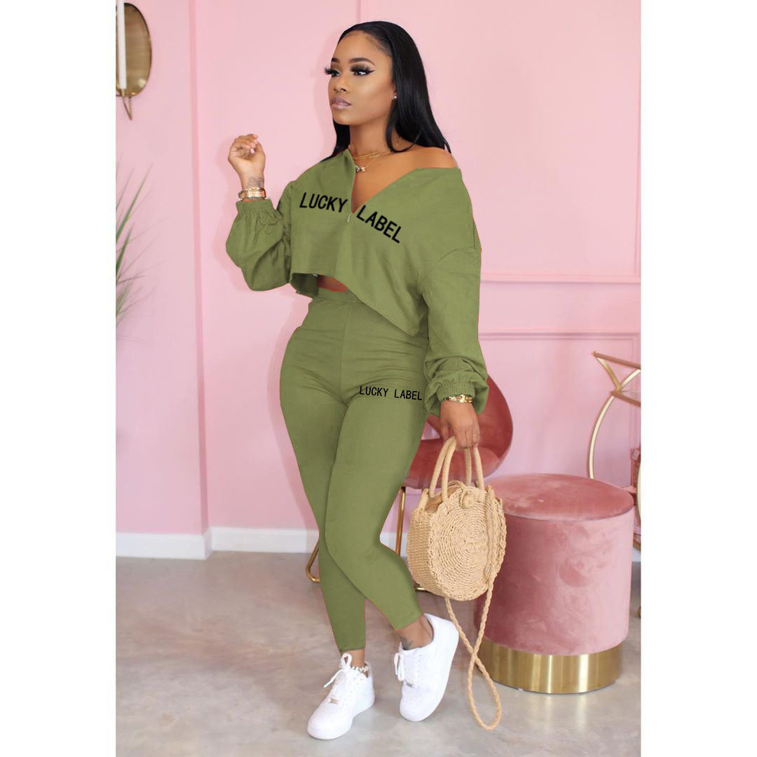 Vêtements de détente décontractés à taille élastique pour femmes, vêtements d'automne, impression de lettres, mode féminine, manches longues, ensemble de 2 pièces, nouveauté, 2021