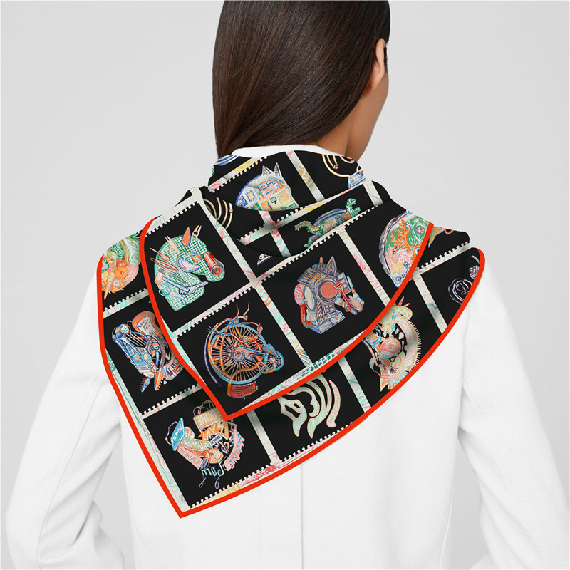 Injplanchers f-Foulard Carré Imprimé Tête de Cheval pour Femme, Châle de Plage, Bandana, Hijabs, 90cm