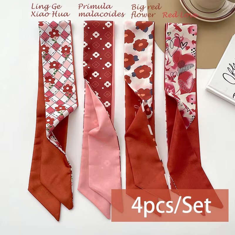 Foulard en Satin de soie pour femmes, série 2-6 pièces/ensemble, bandes de cheveux en tissu, accessoires de coiffure, foulards pour dames, attaches de cou en ruban pour poignée de sac