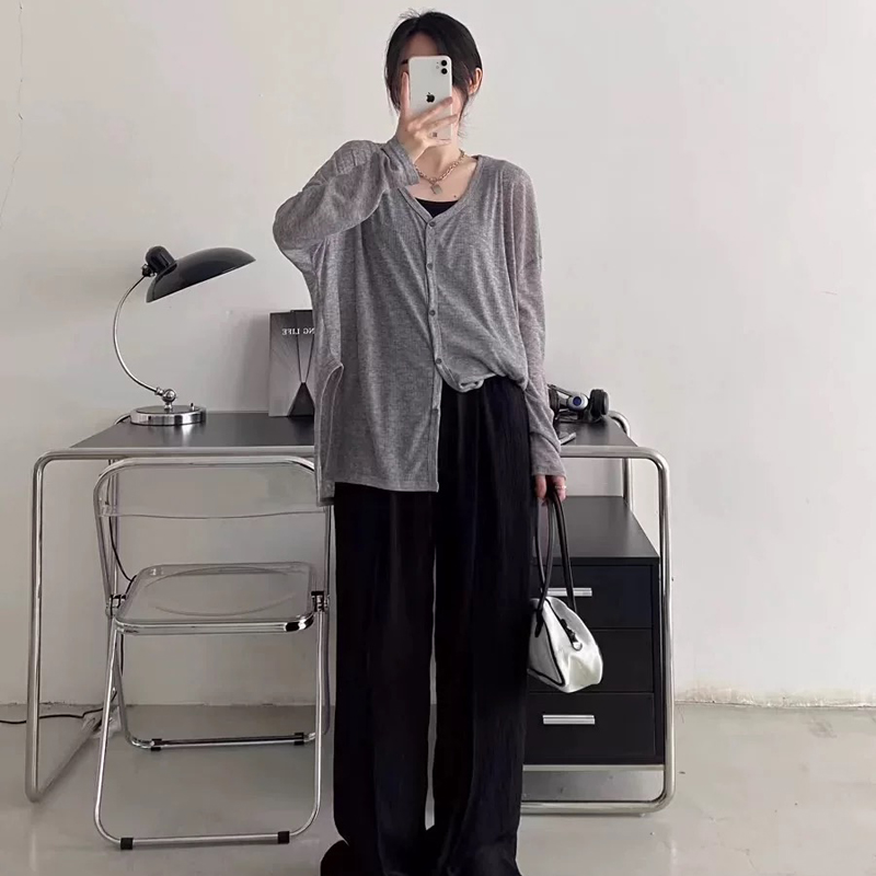 Cardigan en tricot confortable pour femme, élégant, col en V, léger, veste printemps-automne pour usage quotidien, couleur unie, coupe ample