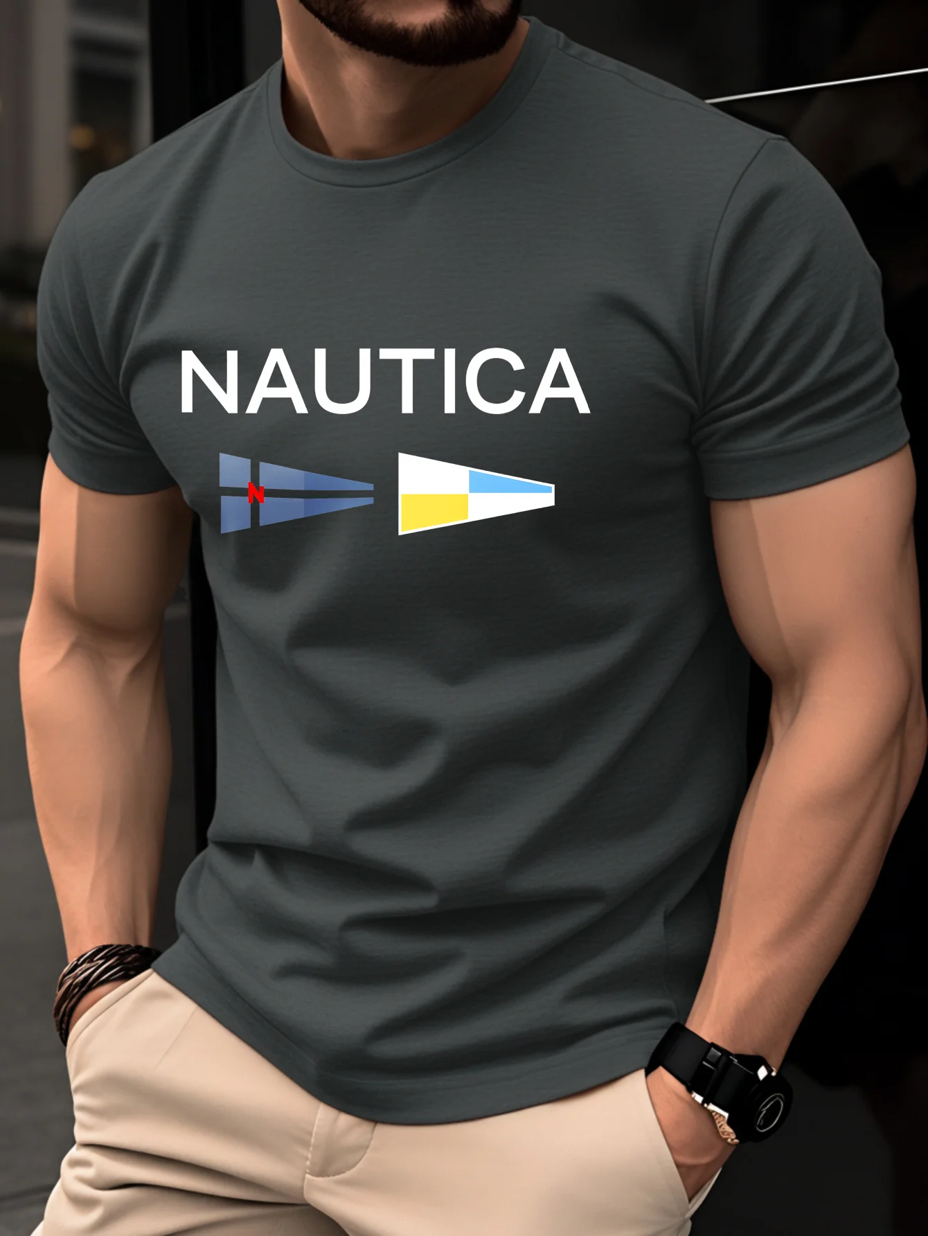 T-shirt d'été pour homme 100 % coton à manches courtes, tendance, respirant et confortable avec un motif minimaliste et géométrique