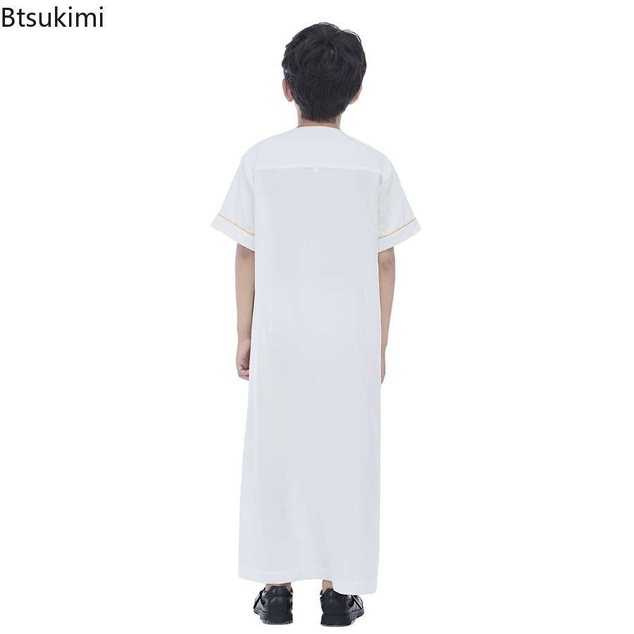 Robe musulmane saoudienne pour garçons, Dishdasha, Abaya, Kaftan, vêtements de prière islamiques, Thobe à manches courtes, tenue pour adolescents du Moyen-Orient, Dubaï