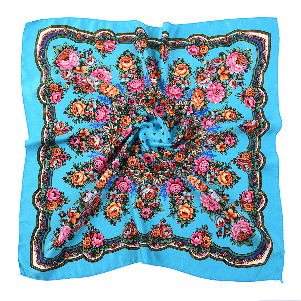 70*70 cm luxe imprimé fleuri Bandana écharpe femmes Style russe foulards carrés femme bandeau Babushka mouchoir bandeau