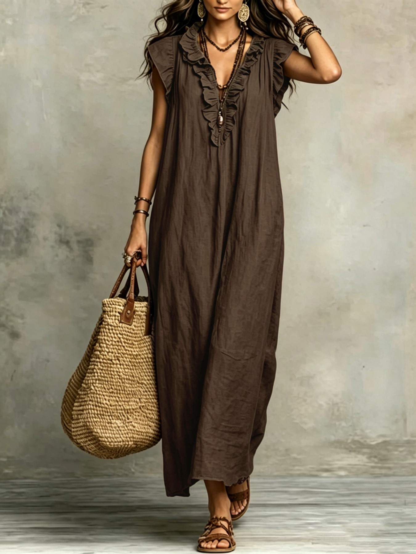 Robe longue bohème pour femmes, printemps-été, avec manches volantes, robe élégante pour femmes