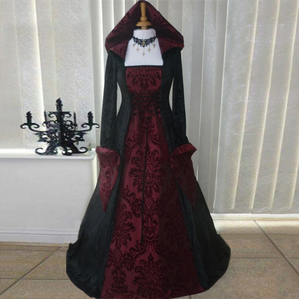 Robe à capuche pour femmes, Renaissance médiévale, Costumes européens du 19ème siècle, robes de princesse Guofeng gothiques victoriennes Vintage pour dames