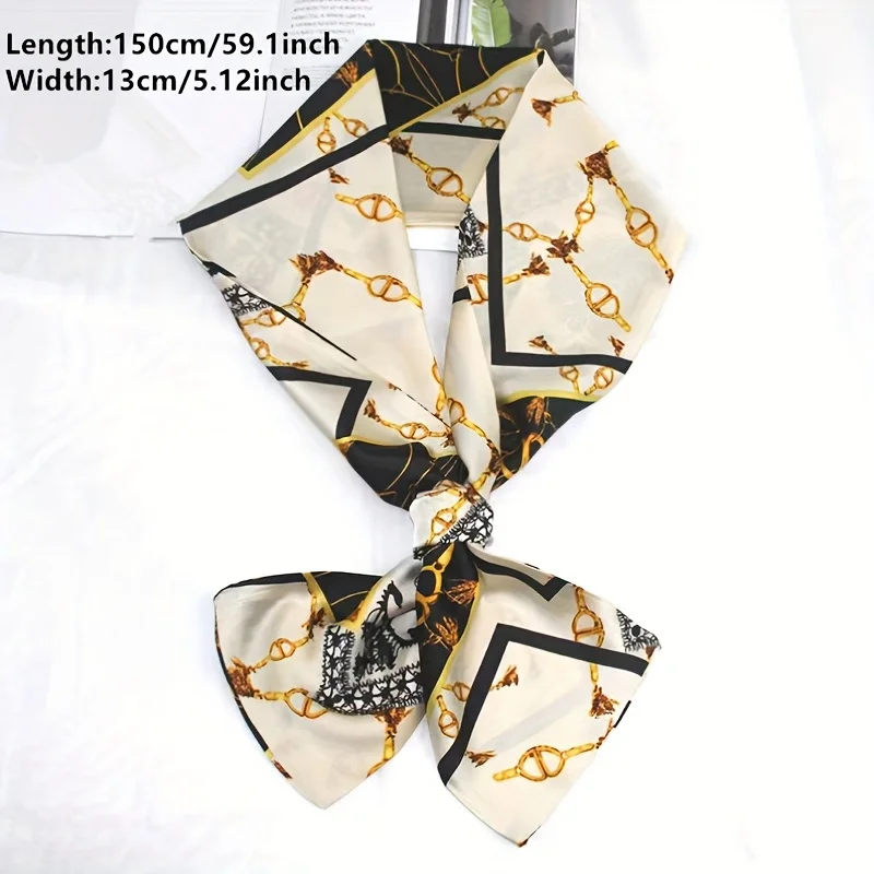 Nouveau foulard en soie imprimé pour femmes, châle, mode, luxe, long, étroit, petit foulard en soie, bandeau pour femmes, foulard de tête