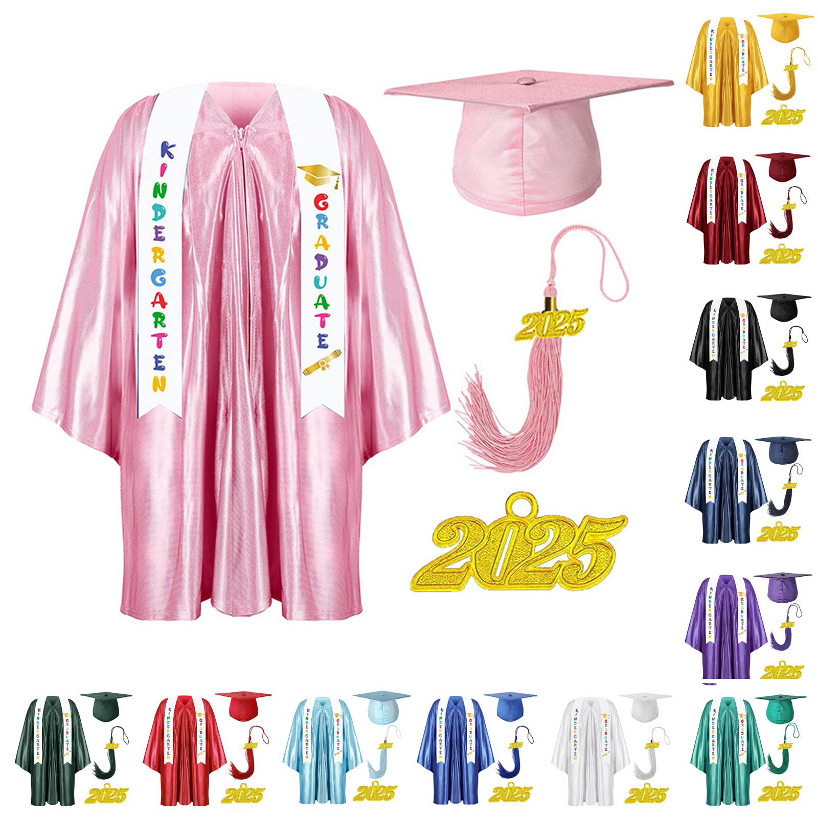 Robe académique pour enfants, uniformes scolaires pour enfants d'âge préscolaire, robe de remise de diplôme, châle, ensemble de casquettes à pampilles, vêtements de fête