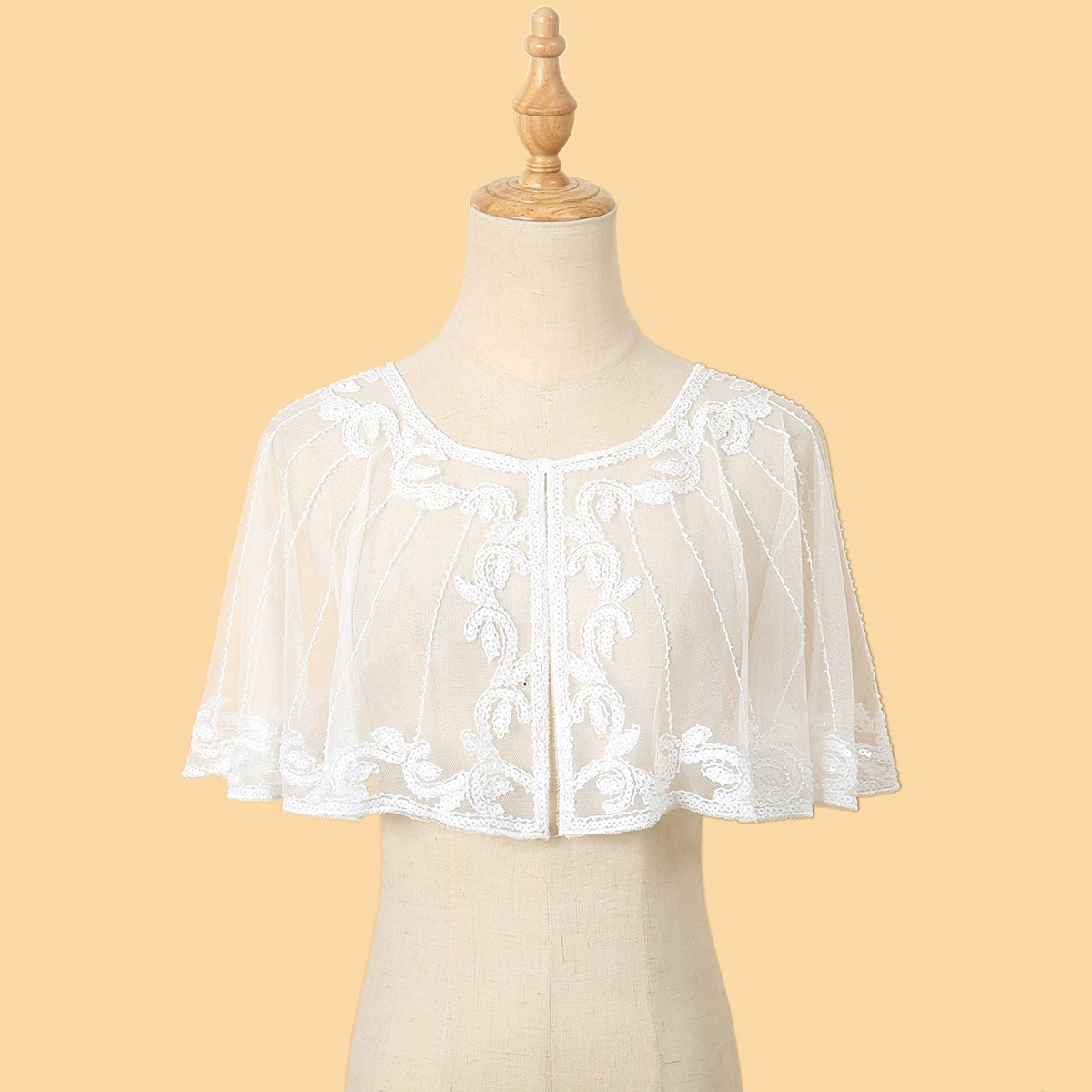 Châle à clapet en dentelle perlée et paillettes, élégant, embellissement léger et brillant pour robes de soirée