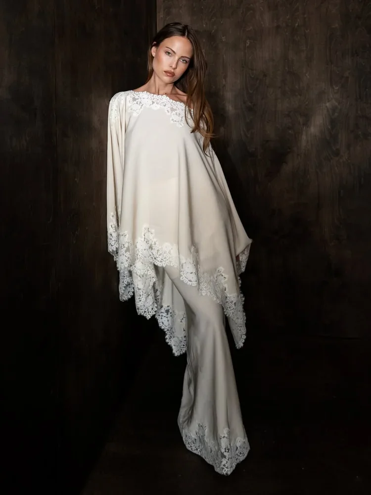 Ensemble chic chemise et jupe longue sirène taille haute en satin avec patchwork de dentelle pour femme – Tenue de soirée élégante printemps 2026