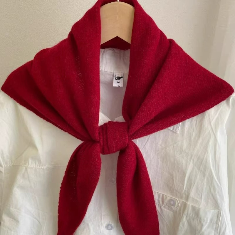 Écharpe en laine d'hiver pour femmes, Triangle chaud en tricot, couleur unie, châle enveloppant, Pashmina, Bandana, foulard pour dames
