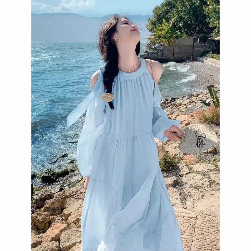 Robe de vacances en bord de mer pour femmes, nouveau Style d'été, doux, Style français, superbe épaule dénudée, plage