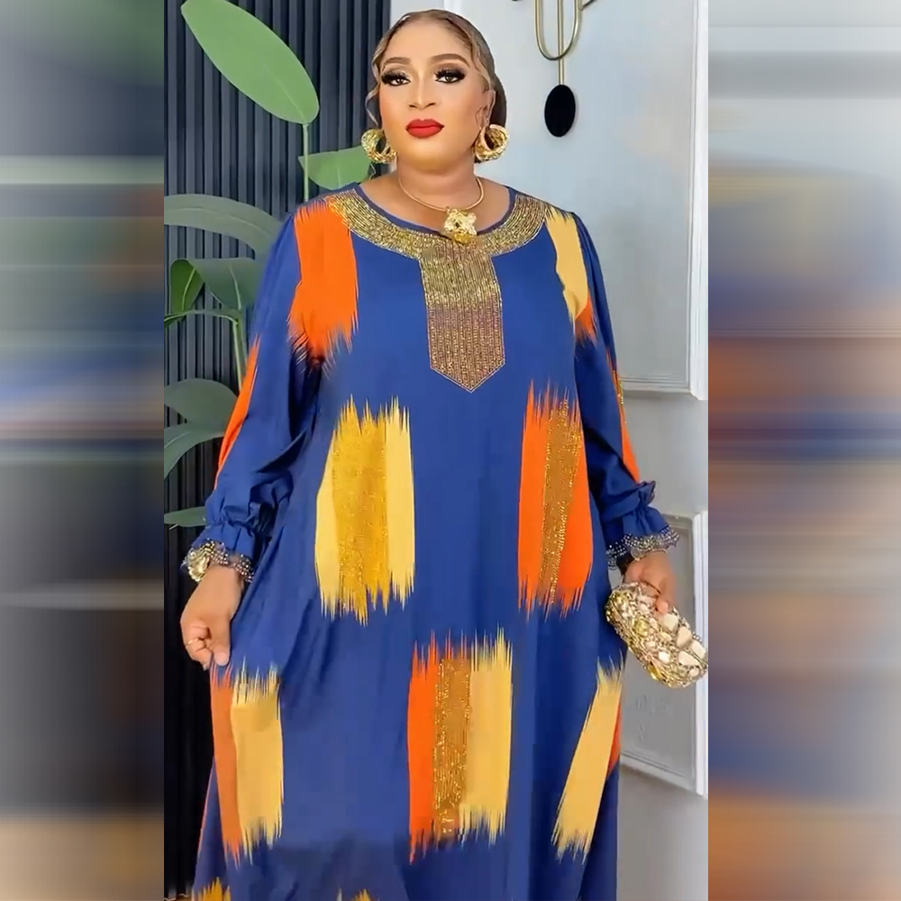 Robe longue africaine de haute qualité pour femmes grandes tailles, col rond, ornée de diamants, style Dashiki, Abaya élégante pour femme musulmane, tendance
