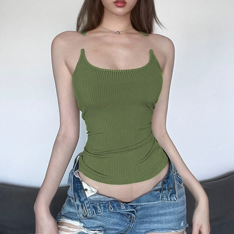 Vêtements pour femmes européennes et américaines 2025 été nouvelle mode bretelles cachées sexy fille chaude couleur unie slim fit débardeur