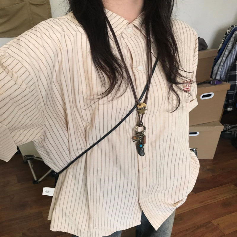 Chemise à rayures vertes de Style coréen pour femmes, vêtements à manches courtes, d'inspiration japonaise, coupe ample, haut décontracté, à la mode, été