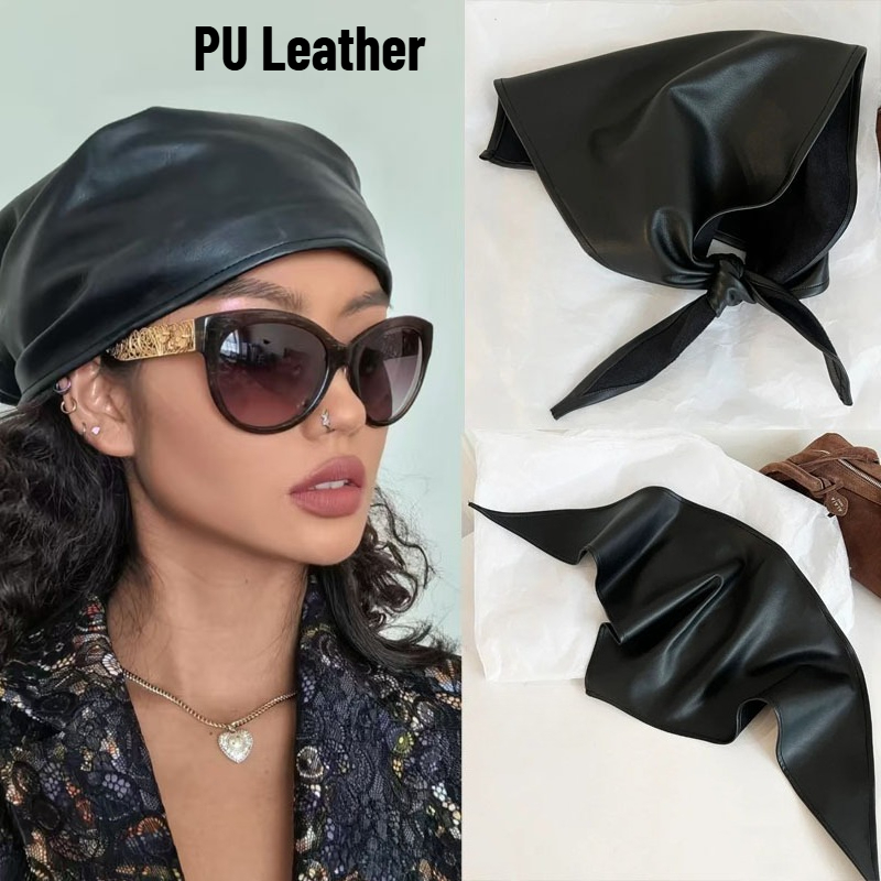 Foulard épicé rétro américain, personnalité Hip-hop, bandeau en cuir PU, écharpe triangulaire Punk pour filles épicées, bandeau de cheveux à la mode