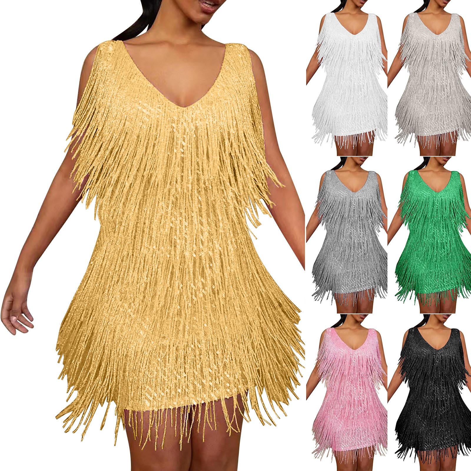 Robe de soirée dos nu à paillettes pour femmes, glands assiste, mini robe en fibre, robes de soirée de carnaval heureux, sexy et élégante